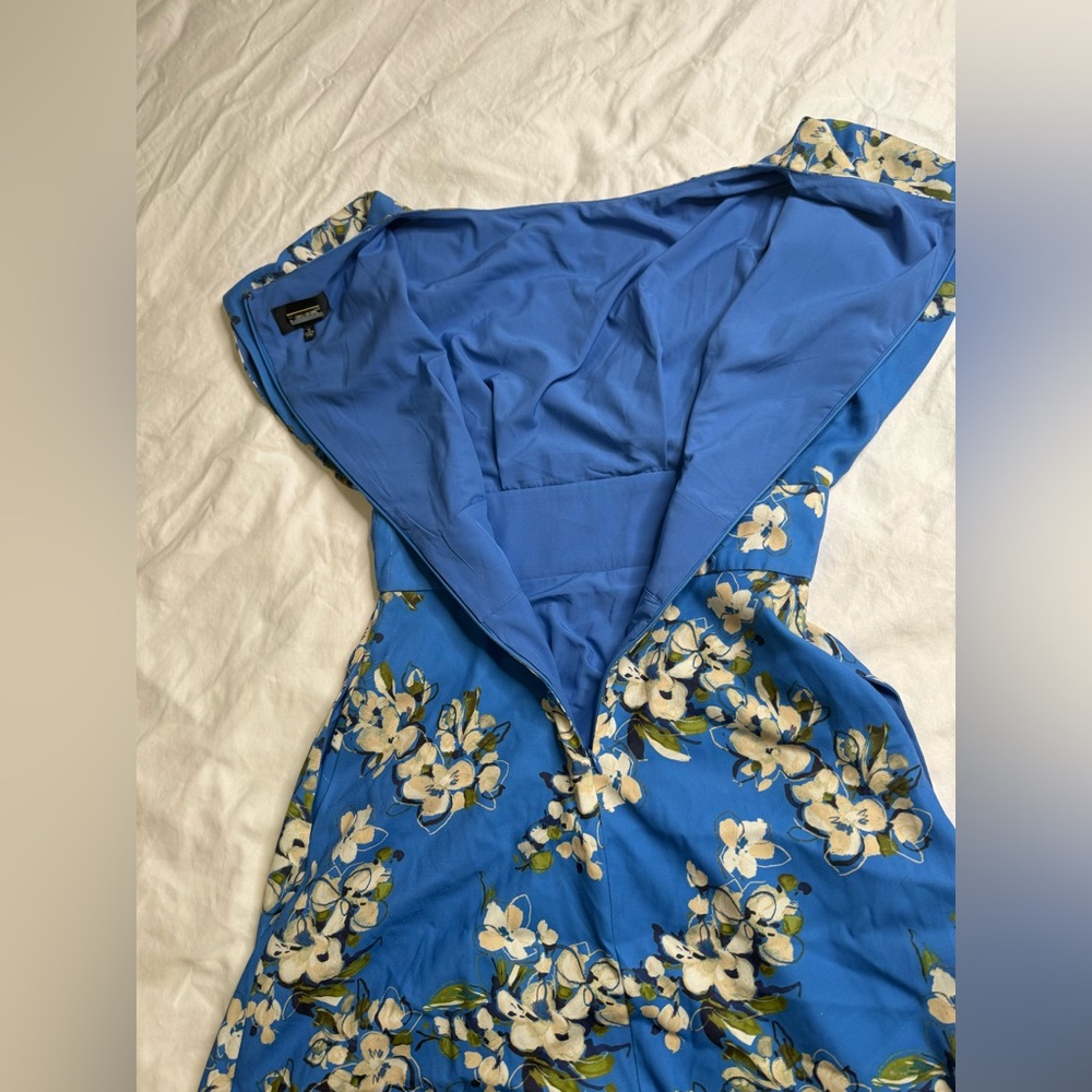 Blue Floral Fit & Flare Midi Maxi Pockets Autumn Wedding Guest Homecoming Dress - Picture 6 of 13